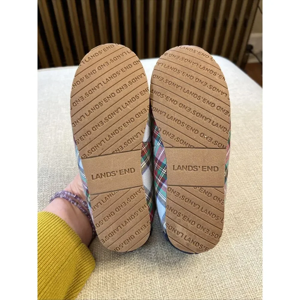 Lands' End Size 1 Childs Suede Slippers Moccasin Navy Blue Faux Fur Monogram “N”